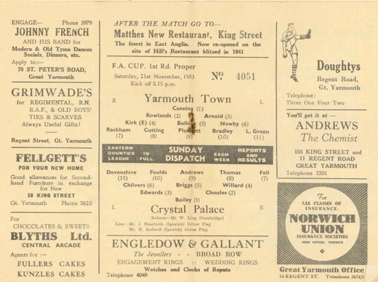 Прогрммка Кристал Пэлас - Грейт Ярмут<br />1953 г<br />sports.ru